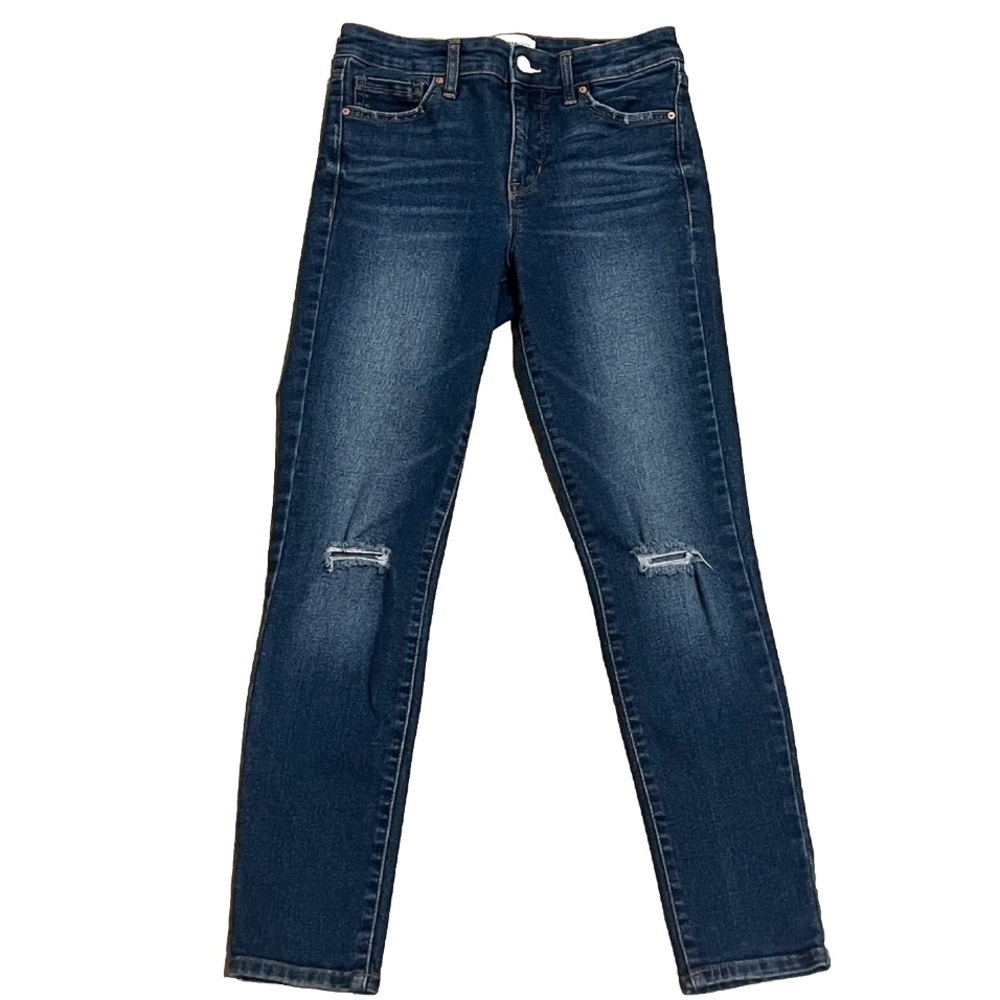 William Rast High Rise Ankle Skinny Jeans Dark Wash Distressed Size 25 Stretchy